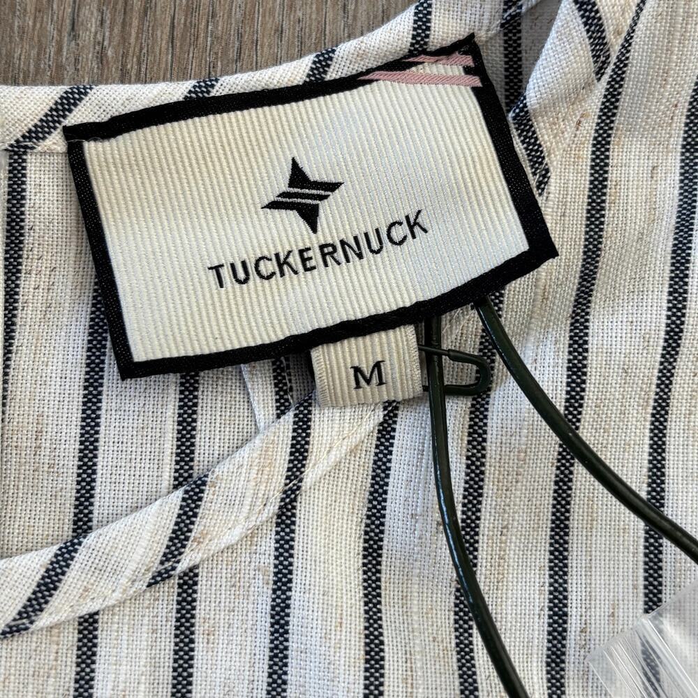 NWT Tuckernuck Edie Linen Puff Sleeve Crop Top in Blue Stripe - Size: Medium - Picture 7 of 12